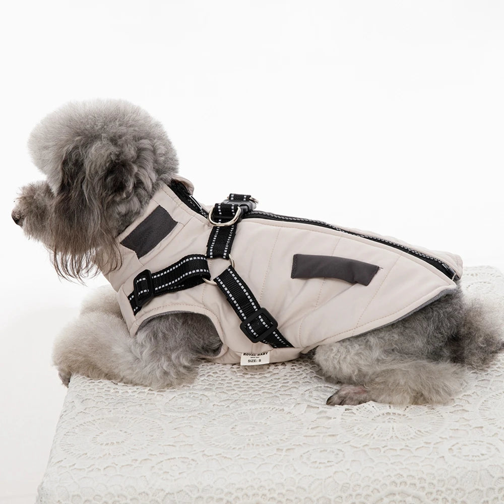 Ropa de invierno cálida para perros, chaqueta para mascotas con arnés, abrigo impermeable