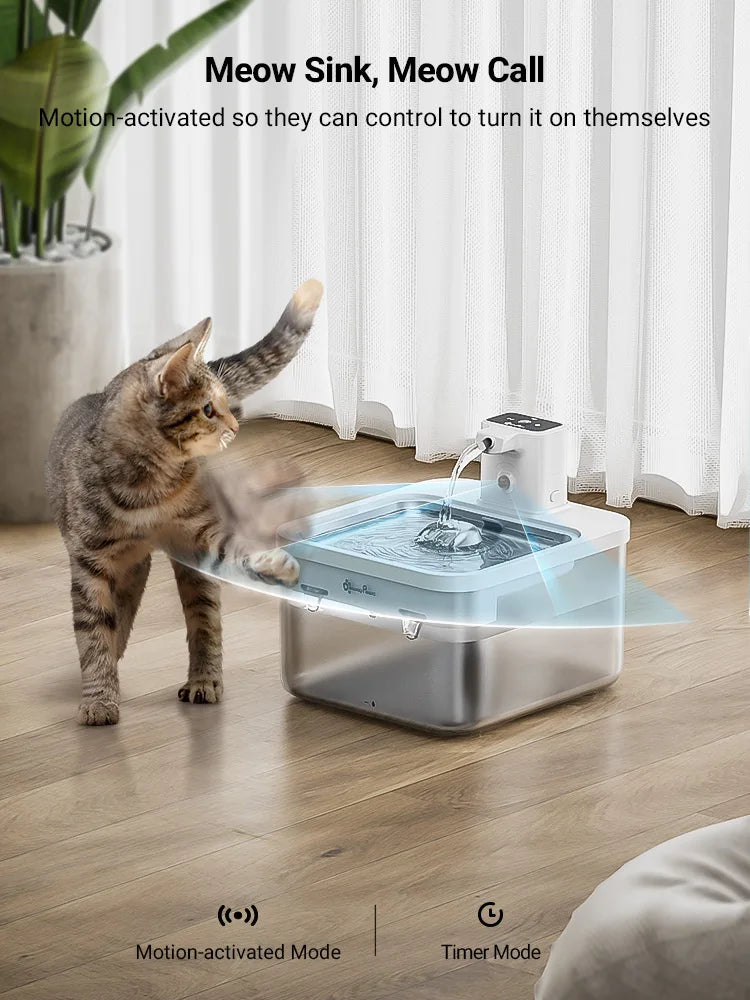 Bebedero automático DownyPaws de acero inoxidable para gatos, 2,5 L, con batería de 4000 mAh, sensor y función inalámbrica. Dispensador 2 en 1.