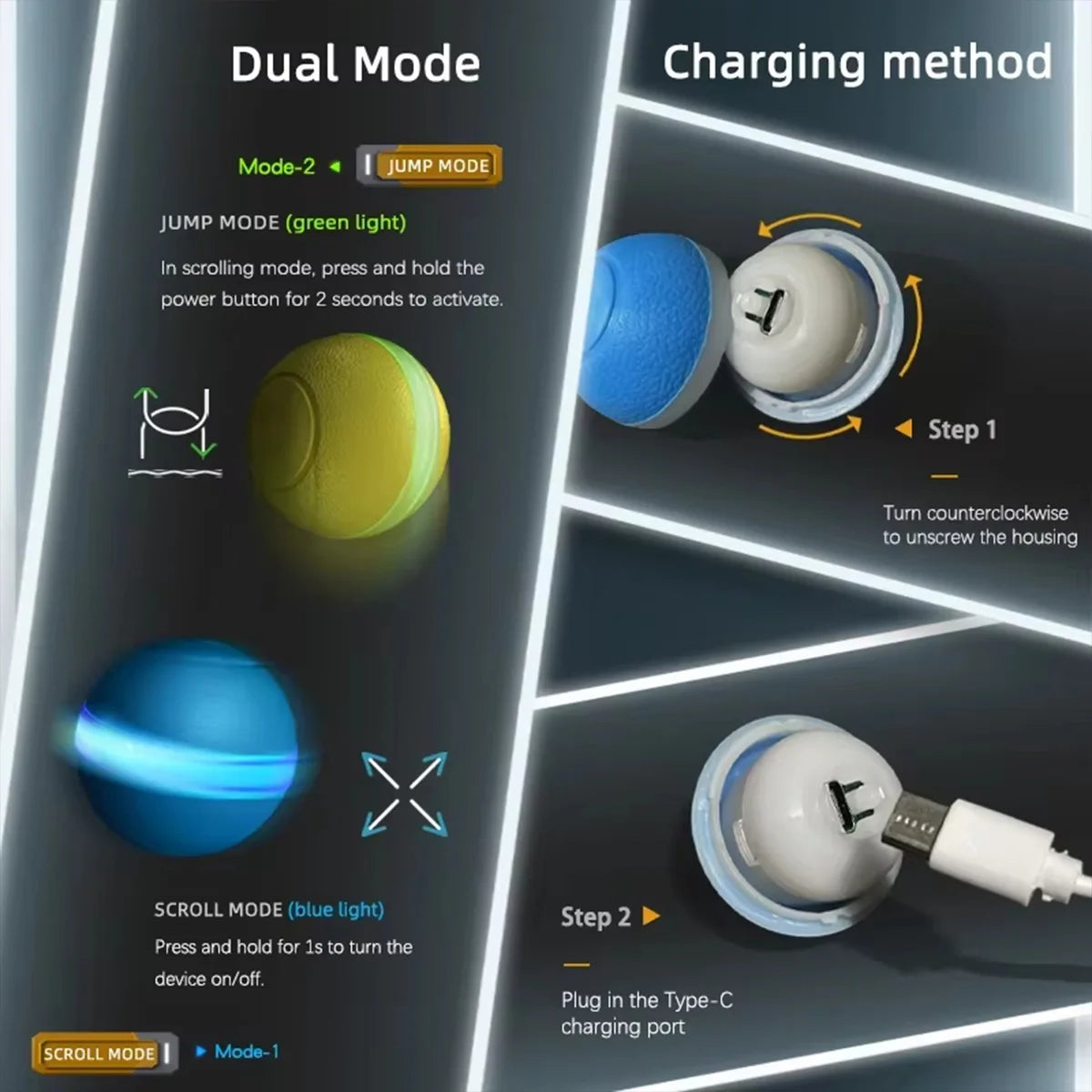 Pelota inteligente interactiva para gatos: juguete electrónico automático con luz LED para entretenimiento y entrenamiento.