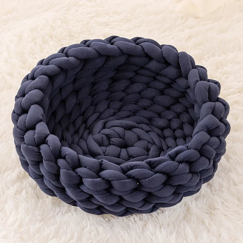 Nido para mascotas Weave Pet Nest, caseta para perros de tejido grueso, diámetro de 30 a 60 cm, cálida, desmontable, lavable, redonda, para gatos, disponible en todas las estaciones.