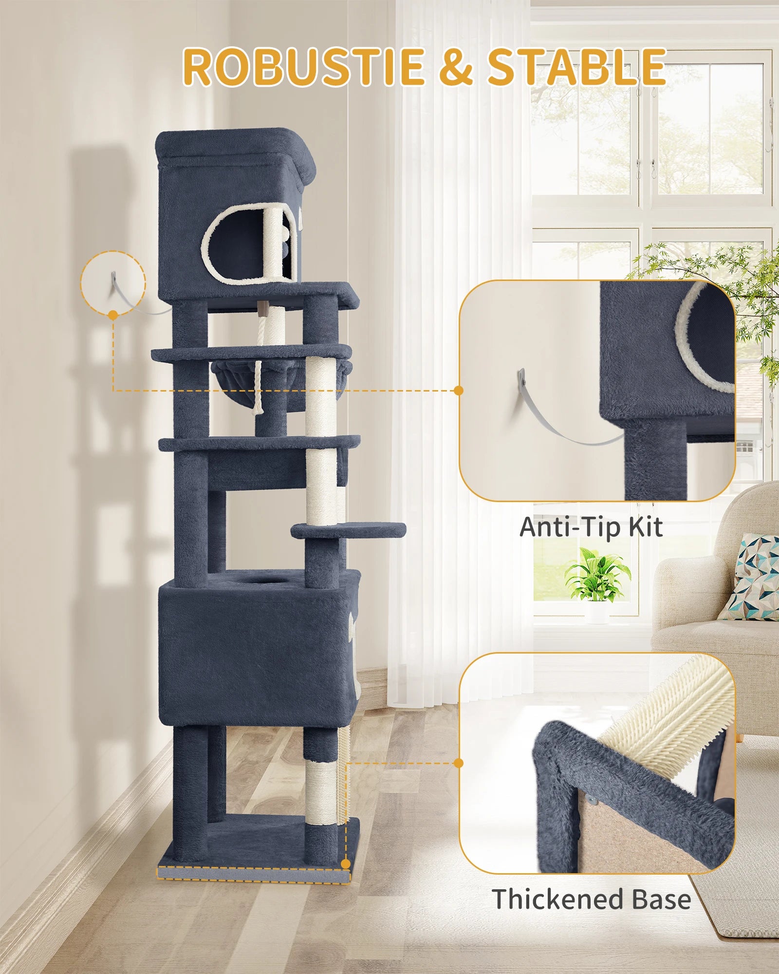 Arbol rascador para gatos,de 178 cm de altura