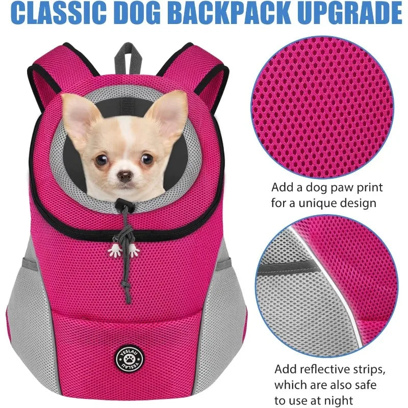 Nueva mochila de viaje portátil de doble hombro, transportín para perros, bolsa frontal de malla para mascotas