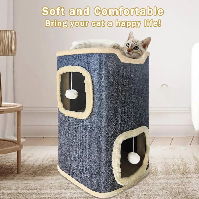 Casa para gatos, con cama superior y cueva de juego