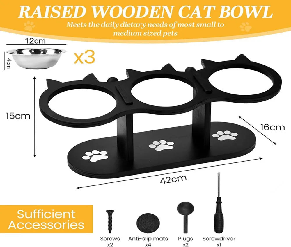 Comedero elevado para gatos, bebedero para gatos, juego de 3 comederos de acero inoxidable para gatos y perros pequeños.