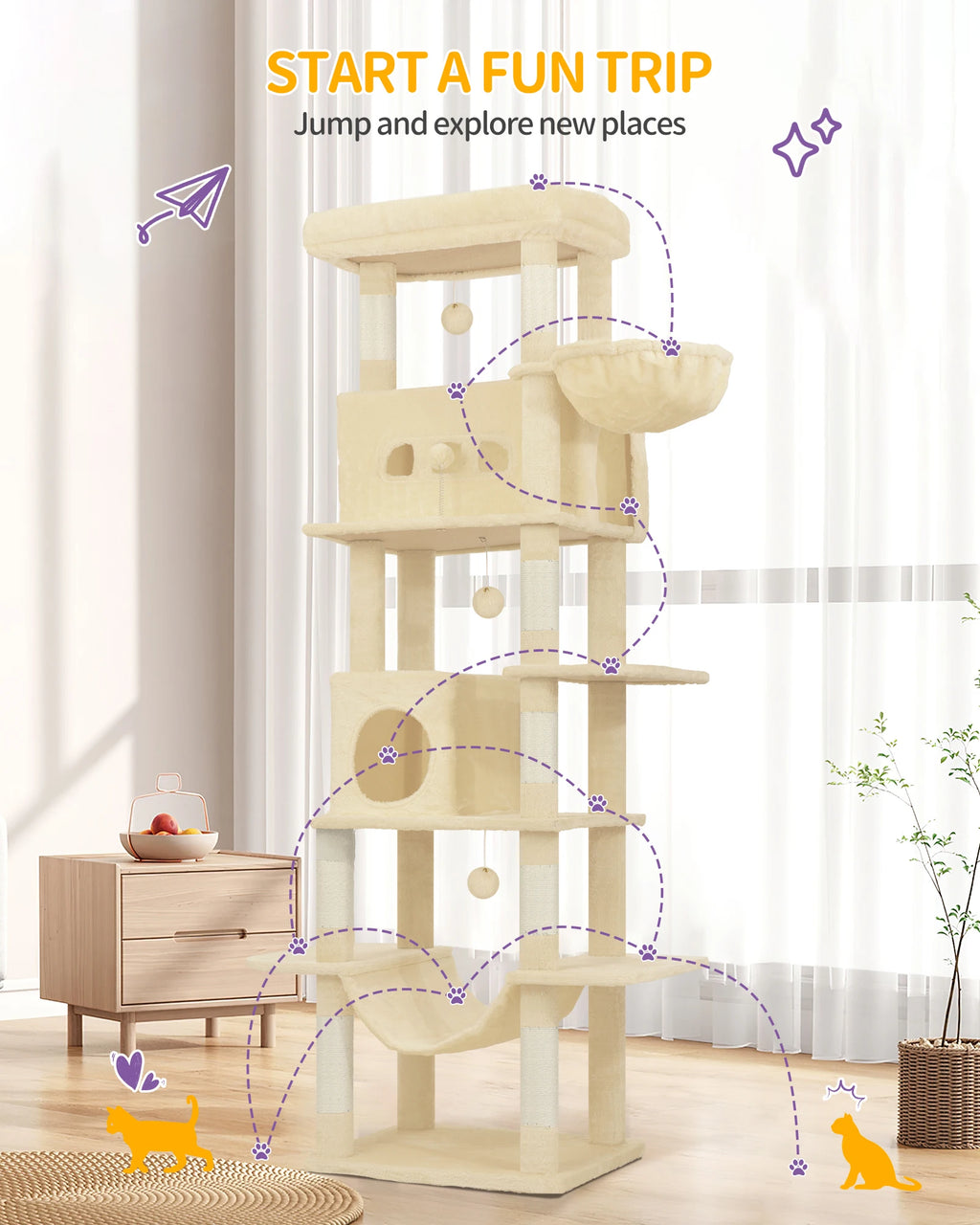 Árbol para gatos Hzuaneri de 210 cm, torre grande para gatos, varios niveles