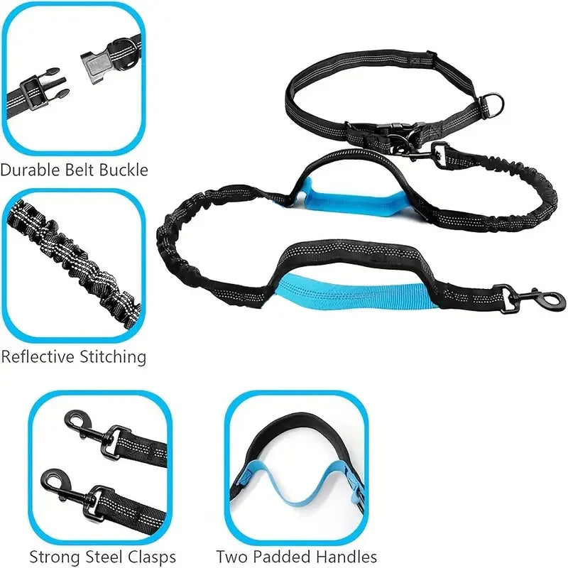 Adjustable Hands-Free Dog Running Leash with Double Handles and Elastic Retractable Rope for Large and Medium Dogs - Perfect for