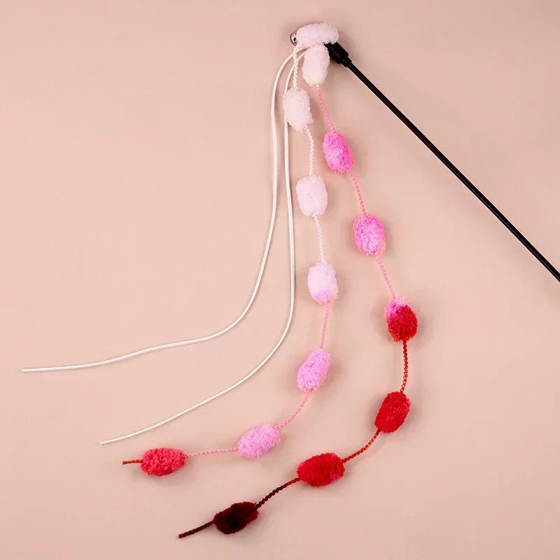 Juguete interactivo para gatos con borla, pelota de peluche, varita para gatos, juguete interactivo con cascabel y cinta, varita para gatos, accesorios para mascotas.