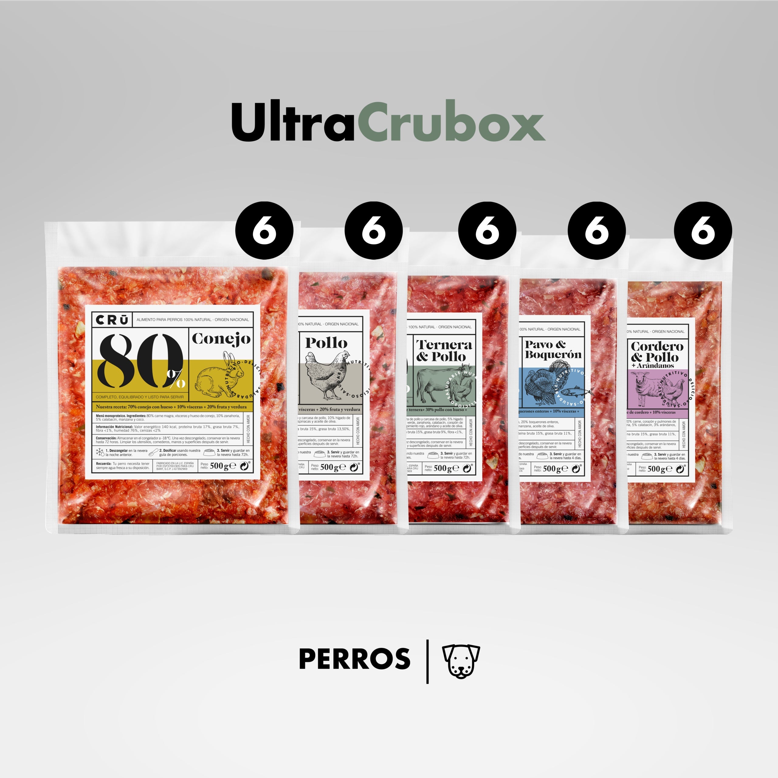 Ultra CRU Box Menú de Dieta BARF para Perro 30 paquetes 500 Gramos
