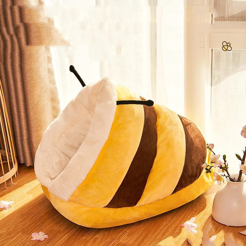 Cama Semicerrada con Cojín Diseño Abeja Dinosaurio para Gato Perro