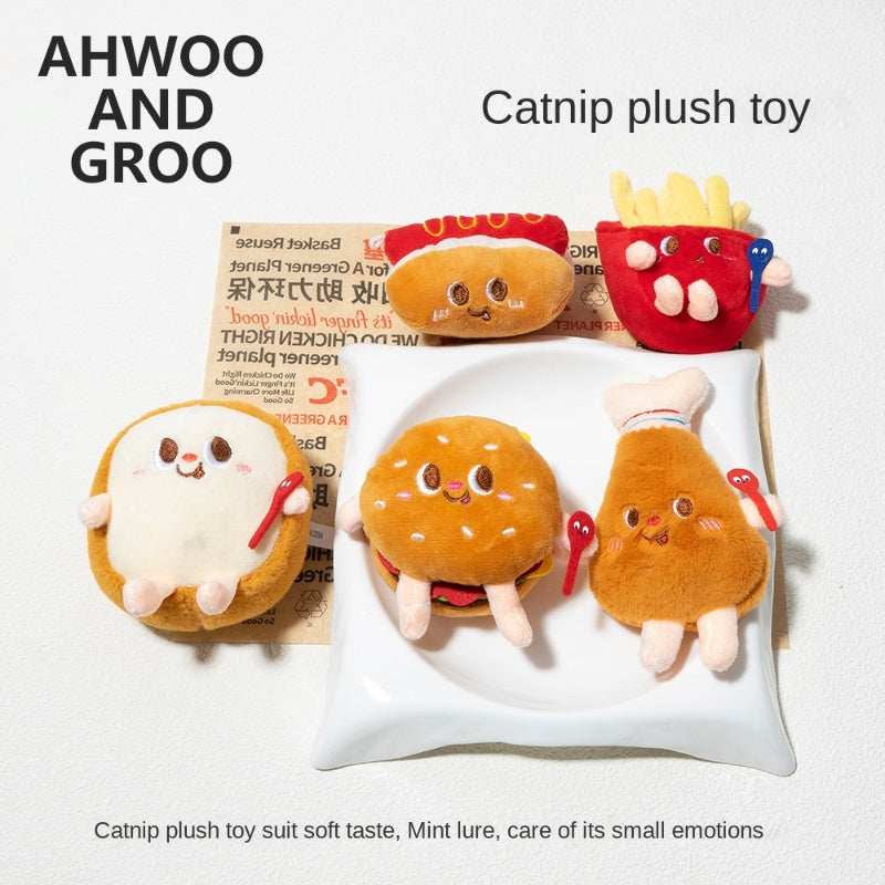 Juguete Resistente para Gato Hamburguesa Patatas Fritas Muslo Hot Dog de Menta Gatera Catnip