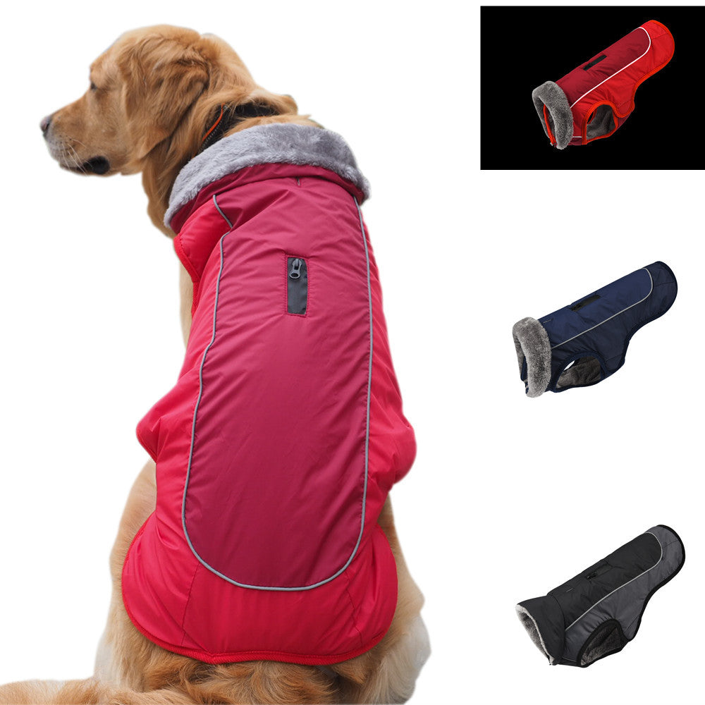Chaqueta Acolchada Algodon Reflectante Impermeable con Cuello de Piel para Mascotas