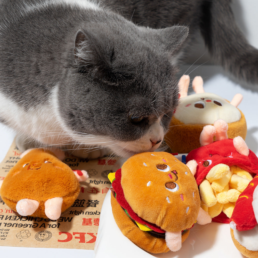 Juguete Resistente para Gato Hamburguesa Patatas Fritas Muslo Hot Dog de Menta Gatera Catnip