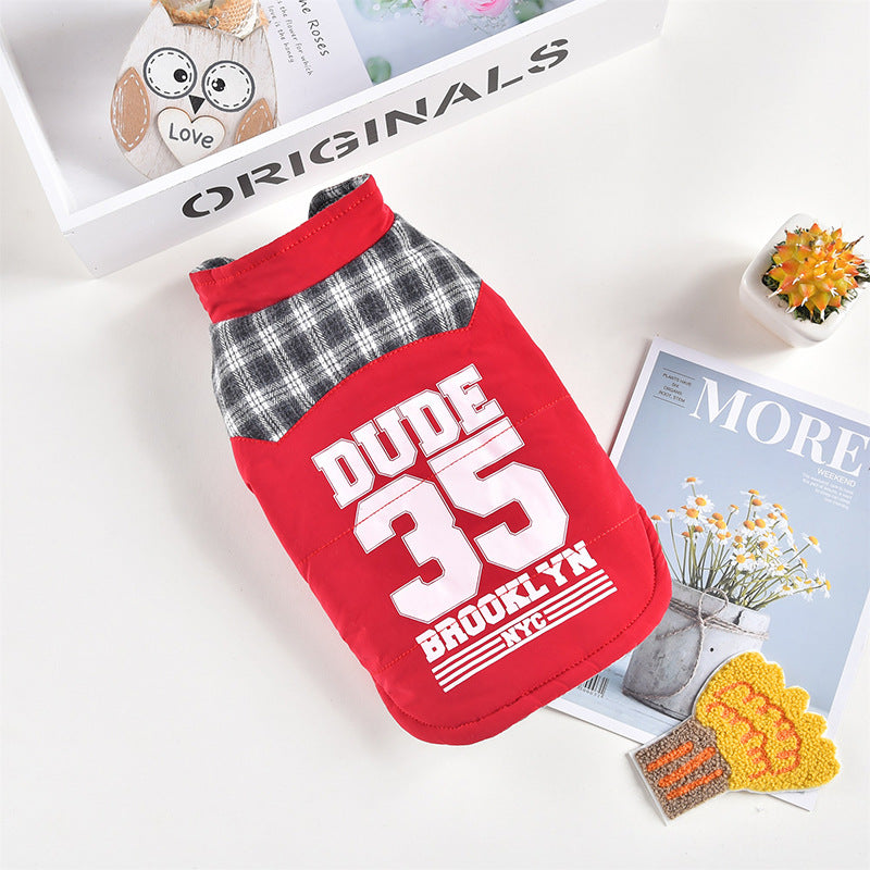 Chaqueta elegante de algodón para perro color rojo vista espalda