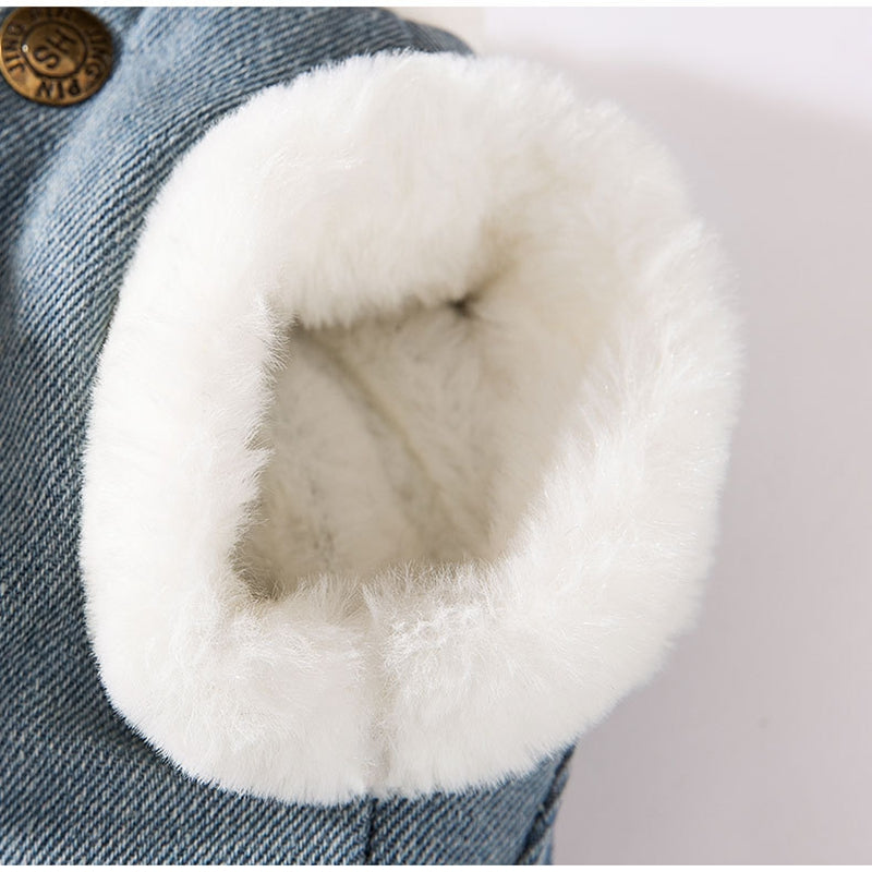 Chaqueta Denim para Perro Mascota Estilo Coreano para Otoño e Invierno con Osito Peluche