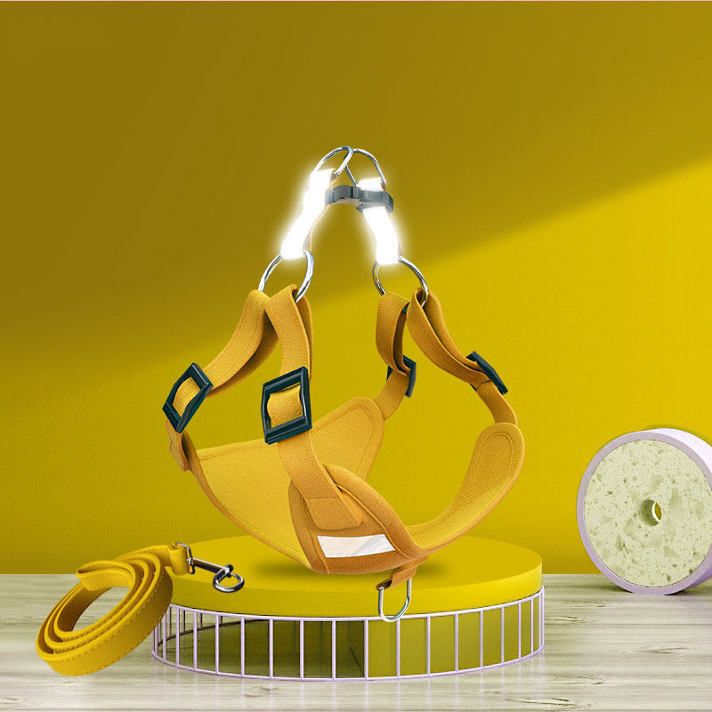 Arnés reflectante tipo chaleco con correa para perro color amarillo