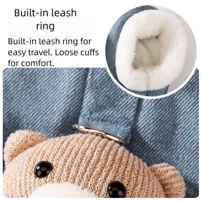 Chaqueta Denim para Perro Mascota Estilo Coreano para Otoño e Invierno con Osito Peluche