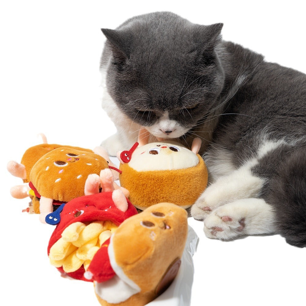 Juguete Resistente para Gato Hamburguesa Patatas Fritas Muslo Hot Dog de Menta Gatera Catnip
