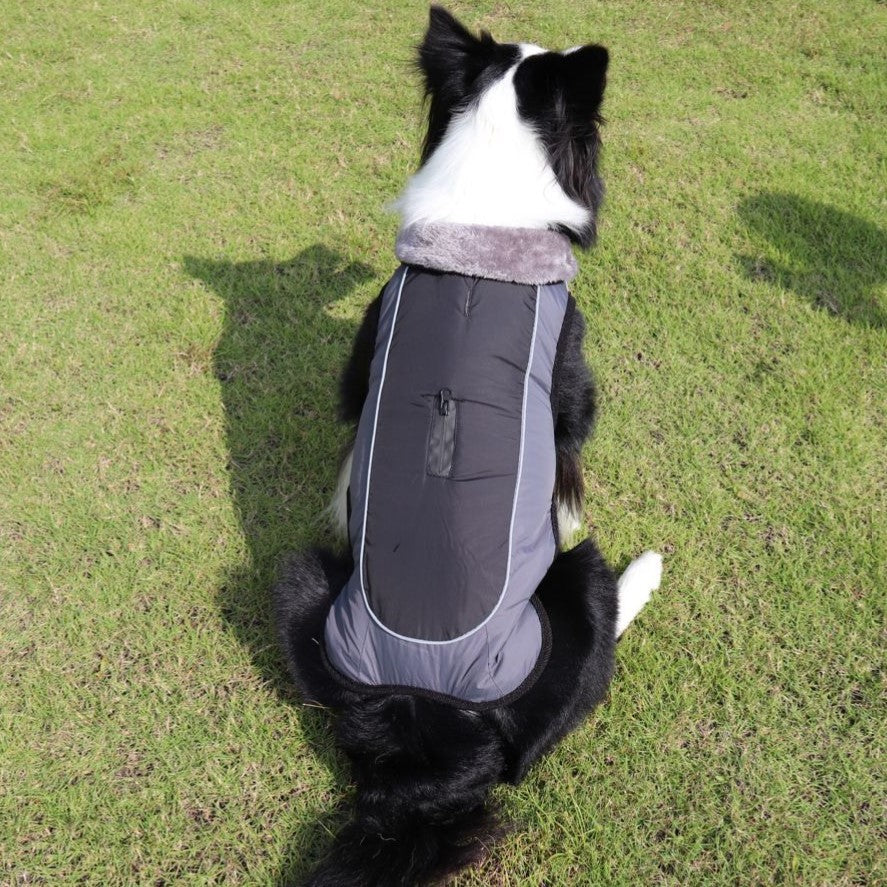 Chaqueta Acolchada Algodon Reflectante Impermeable con Cuello de Piel para Mascotas