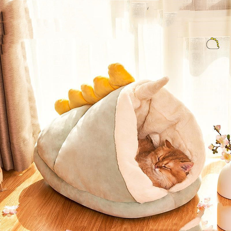 Cama Semicerrada con Cojín Diseño Abeja Dinosaurio para Gato Perro