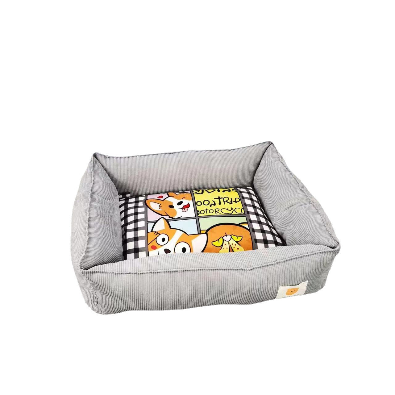 Cama nido de algodón para mascota en color gris dibujos de perritos