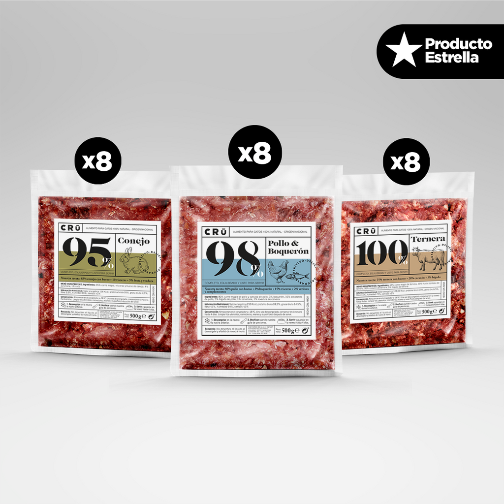 Super CRU Box Dieta BARF para Gato 24 paquetes 500 Gramos