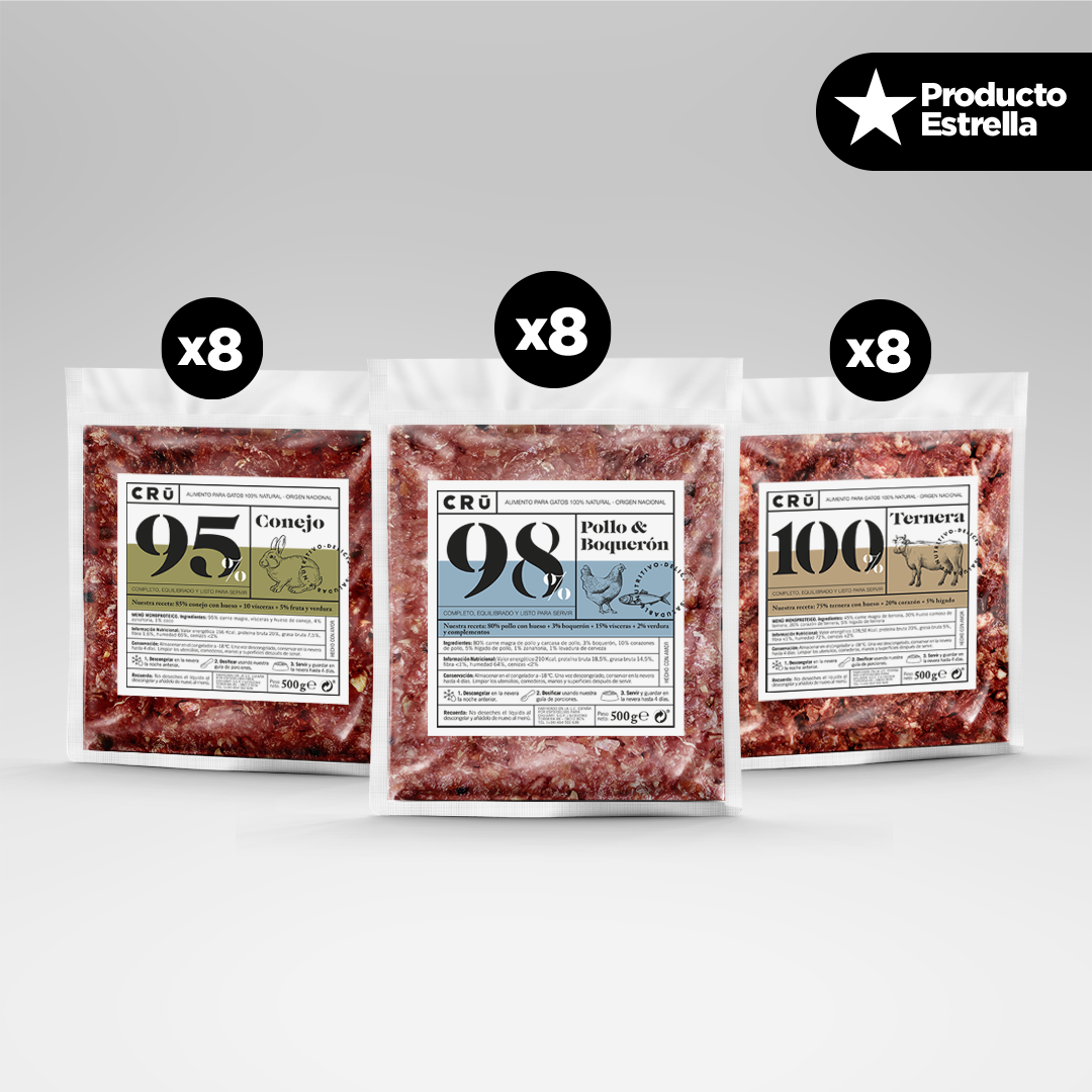 Super CRU Box Dieta BARF para Gato 24 paquetes 500 Gramos